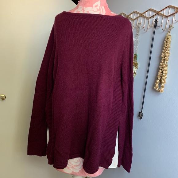 ❤️4for$20! Loft Maroon Boatneck Sweater with White Chiffon Style Detailing - Picture 1 of 7